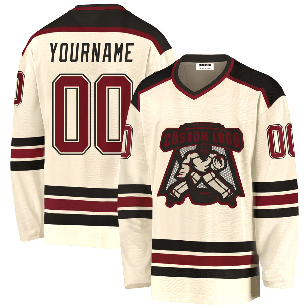 Custom Cream Crimson-Black V Neck Hockey Jersey For Men & Women