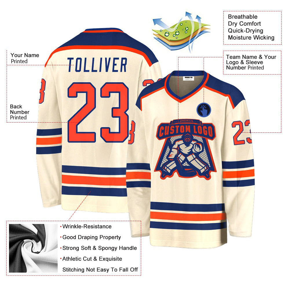 Custom Cream Orange-Royal V Neck Hockey Jersey For Men & Women