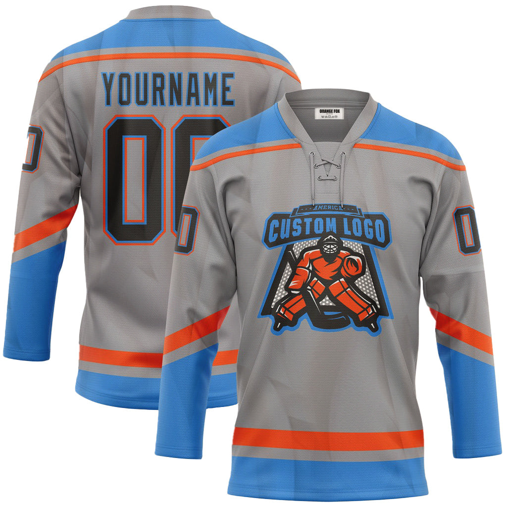 Custom Gray Bay Orange-Black Neck Hockey Jersey For Men & Women