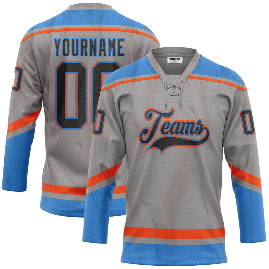 Custom Gray Bay Orange-Black Neck Hockey Jersey For Men & Women