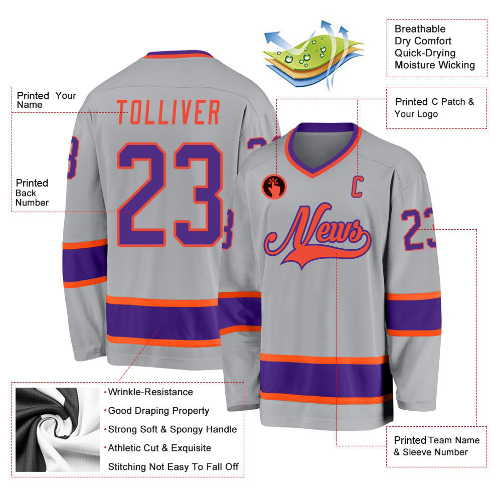 Custom Gray Purple-Orange V Neck Hockey Jersey For Men & Women