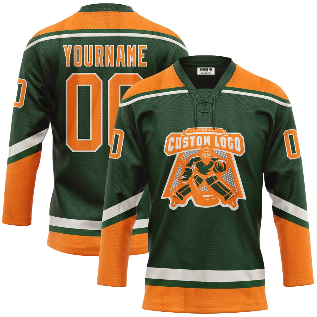 Custom Green Bay Orange-White Neck Hockey Jersey For Men & Women