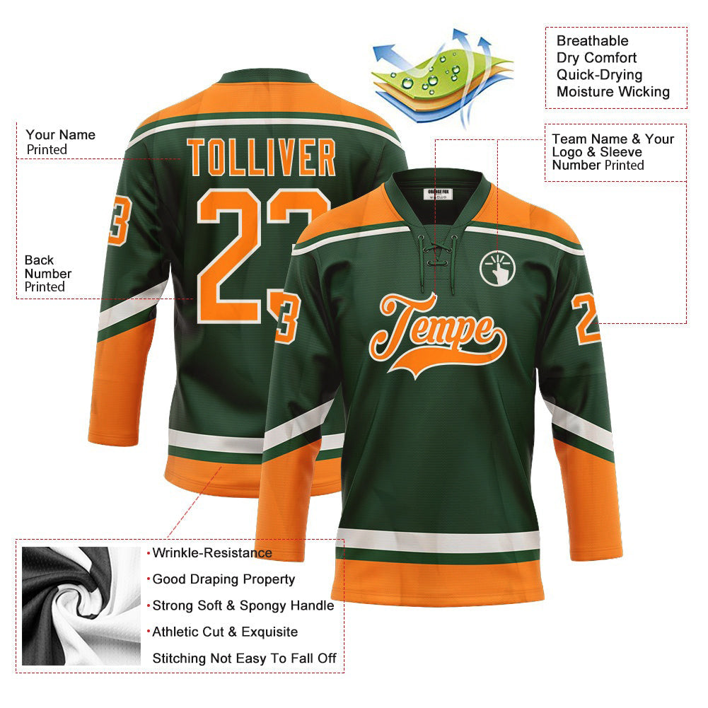 Custom Green Bay Orange-White Neck Hockey Jersey For Men & Women