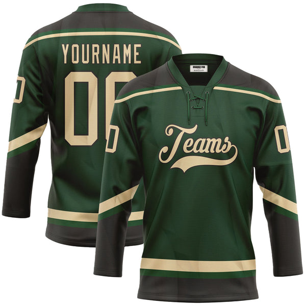 Custom Green City Cream-Black Neck Hockey Jersey For Men & Women