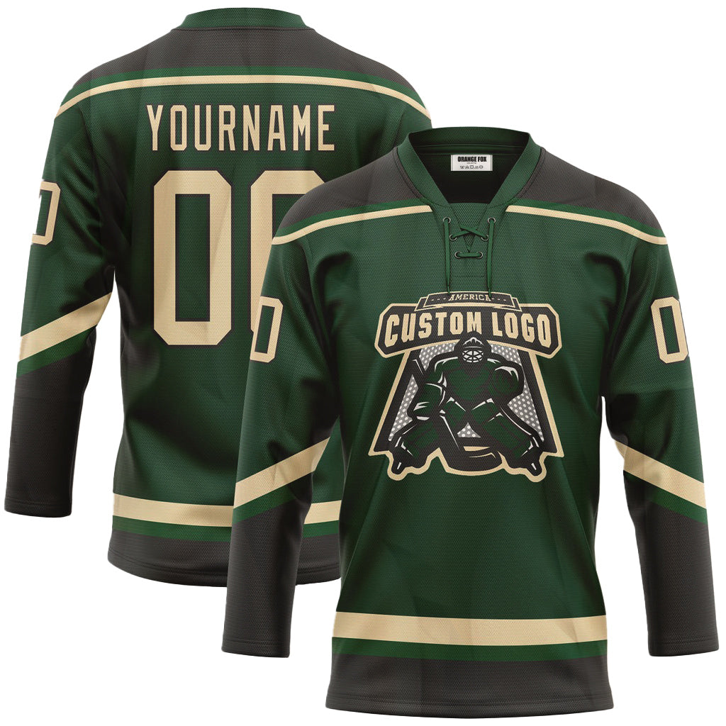 Custom Green City Cream-Black Neck Hockey Jersey For Men & Women