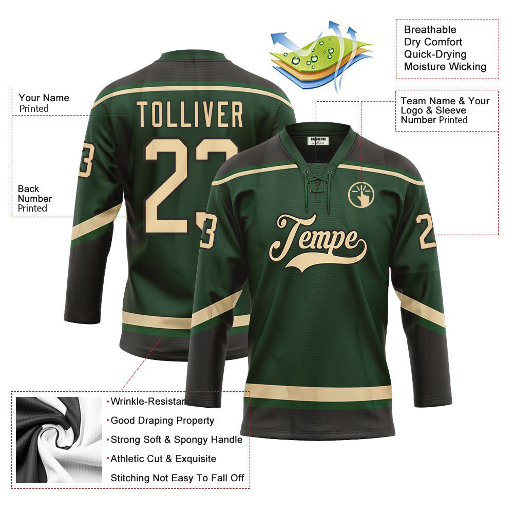 Custom Green City Cream-Black Neck Hockey Jersey For Men & Women