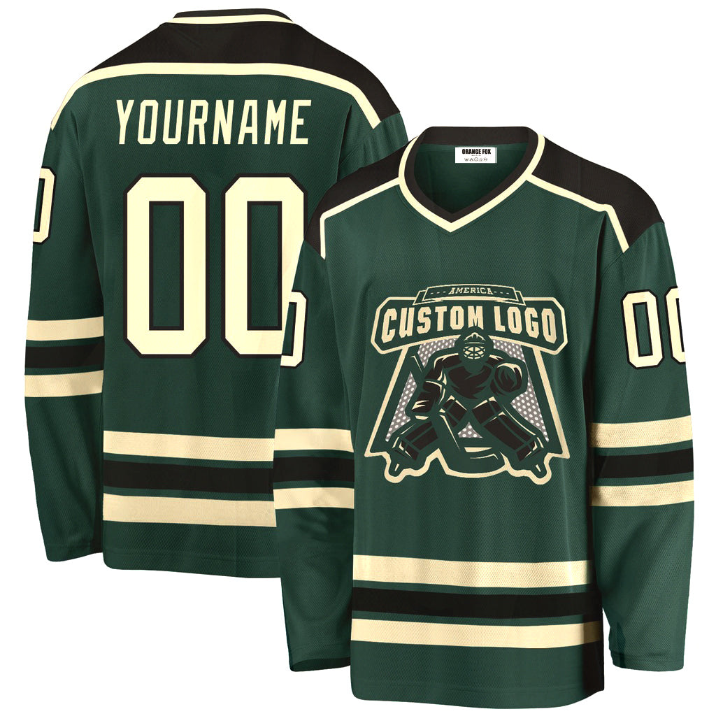 Custom Green Cream-Black V Neck Hockey Jersey For Men & Women