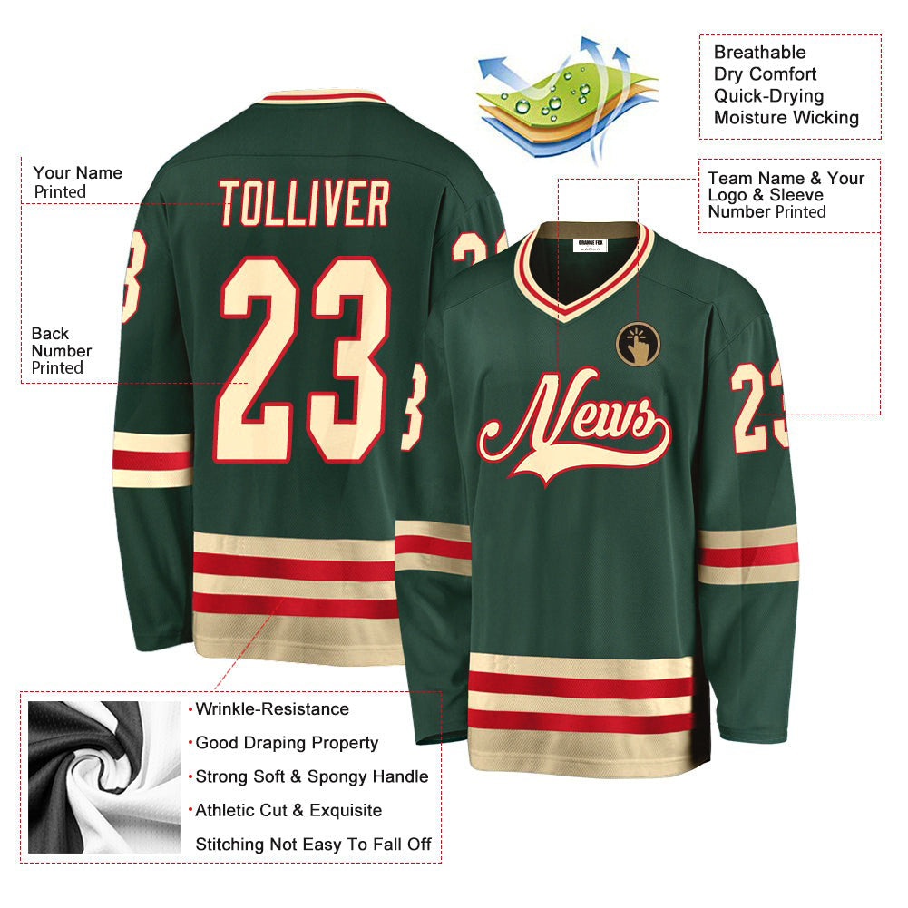 Custom Green Cream-Red V Neck Hockey Jersey For Men & Women