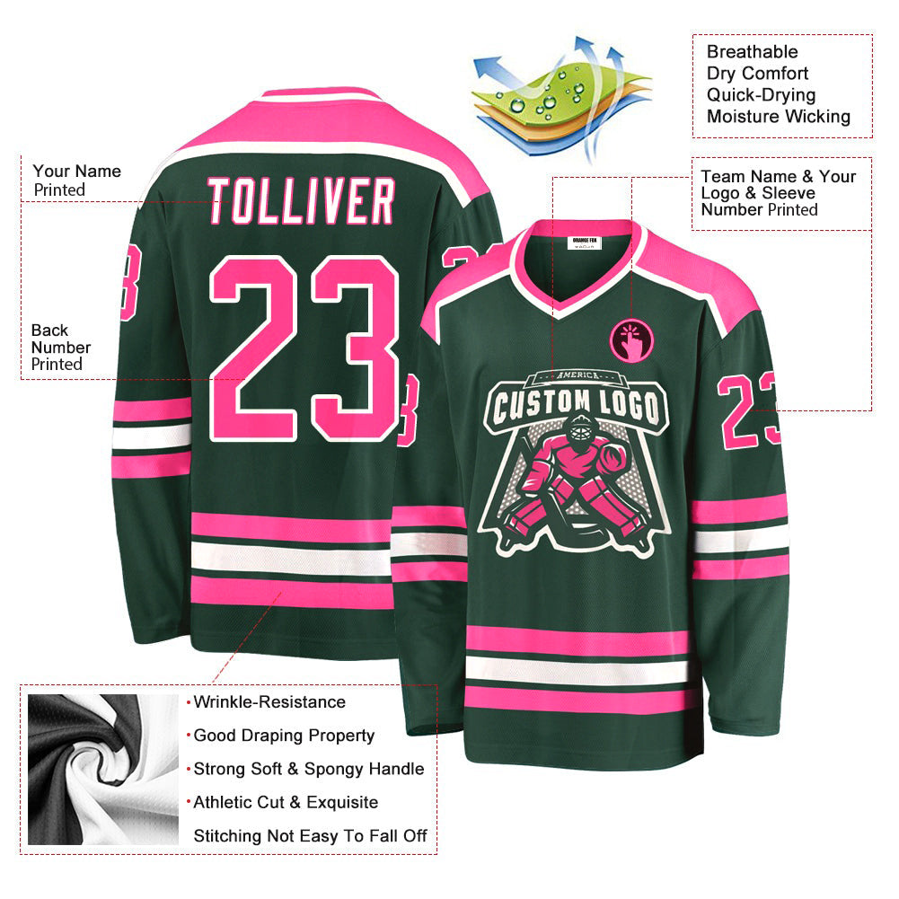 Custom Green Pink-White V Neck Hockey Jersey For Men & Women