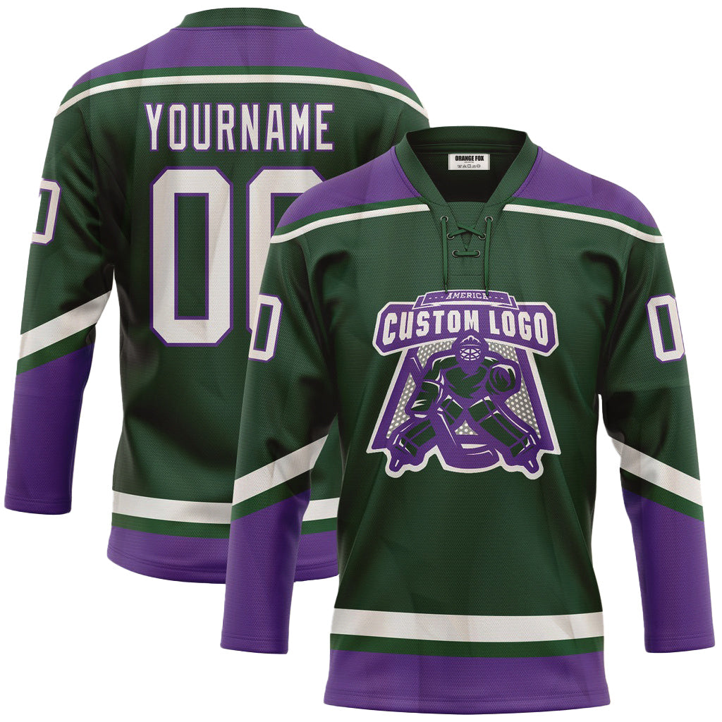 Custom Green White-Purple Neck Hockey Jersey For Men & Women