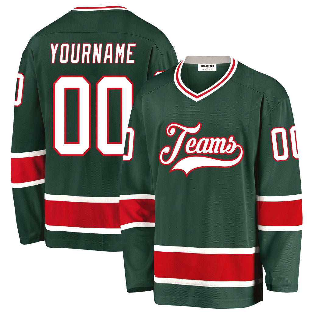 Custom Green White-Red V Neck Hockey Jersey For Men & Women