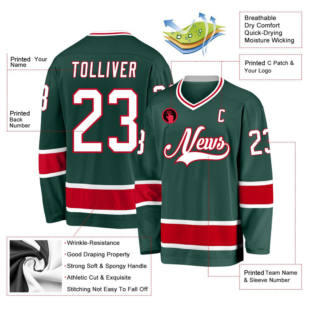 Custom Green White-Red V Neck Hockey Jersey For Men & Women