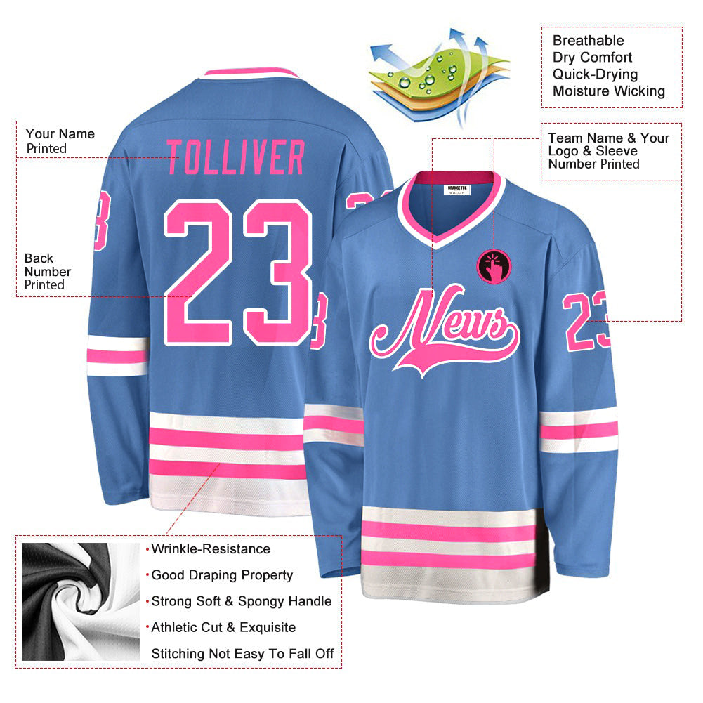 Custom Light Blue Pink-White V Neck Hockey Jersey For Men & Women