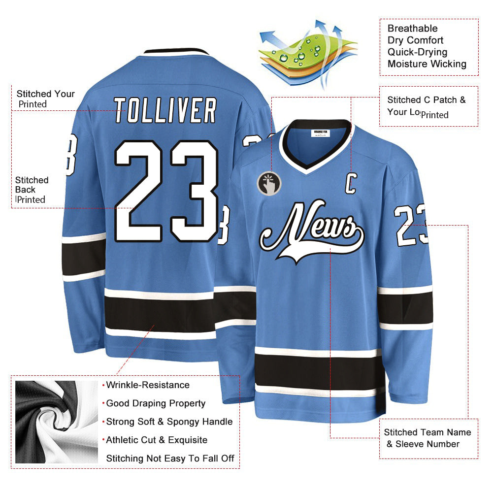 Custom Light Blue White-Black V Neck Hockey Jersey For Men & Women