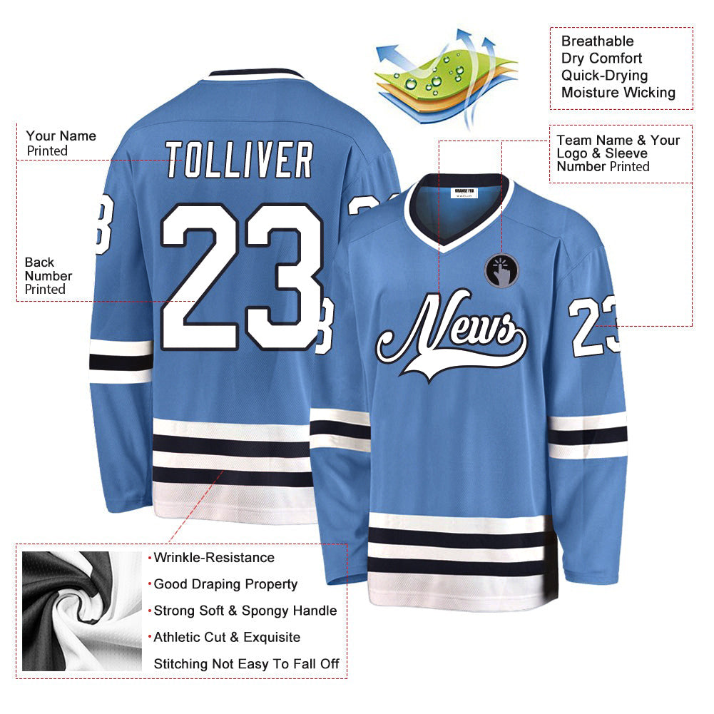 Custom Light Blue White-Navy V Neck Hockey Jersey For Men & Women