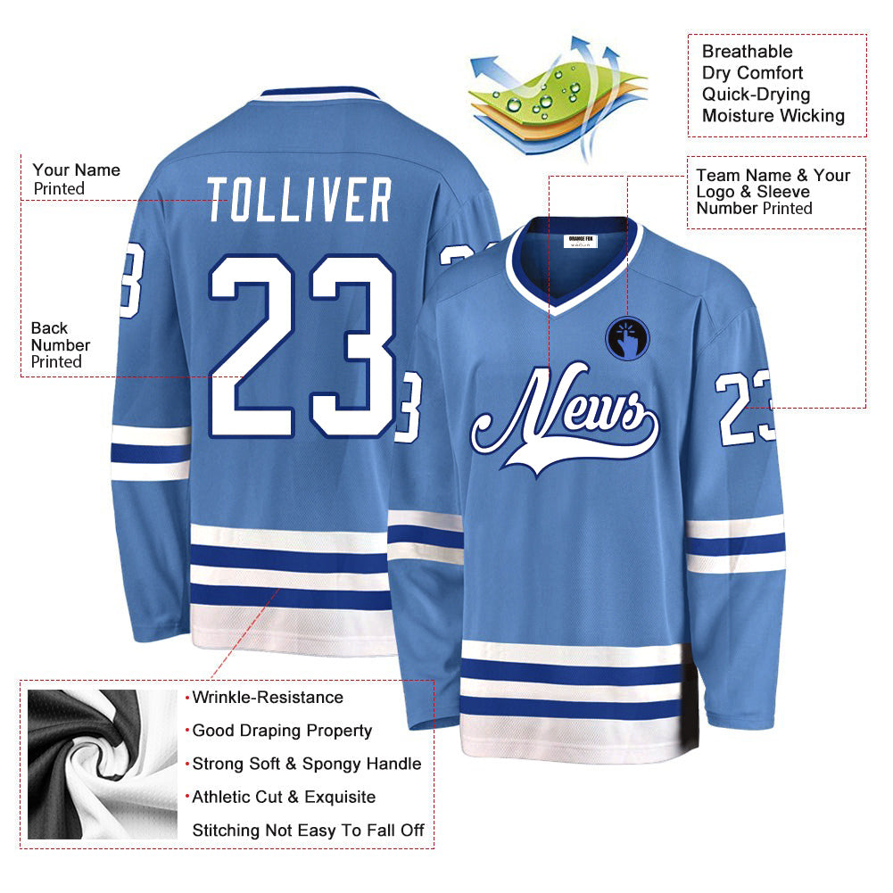 Custom Light Blue White-Royal V Neck Hockey Jersey For Men & Women