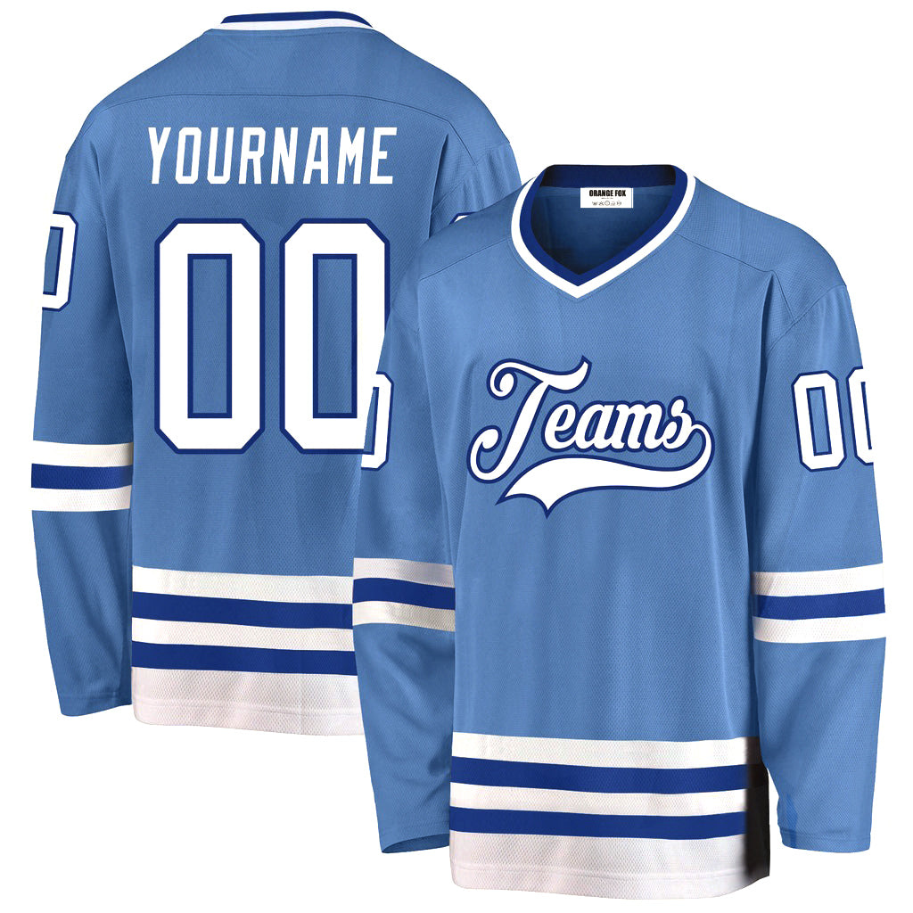 Custom Light Blue White-Royal V Neck Hockey Jersey For Men & Women