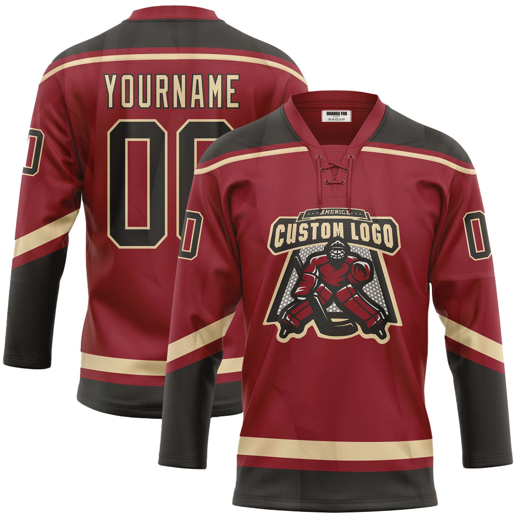 Custom Maroon Black-City Cream Neck Hockey Jersey For Men & Women