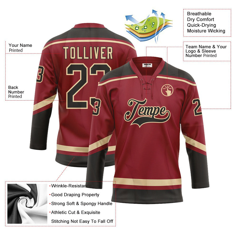 Custom Maroon Black-City Cream Neck Hockey Jersey For Men & Women