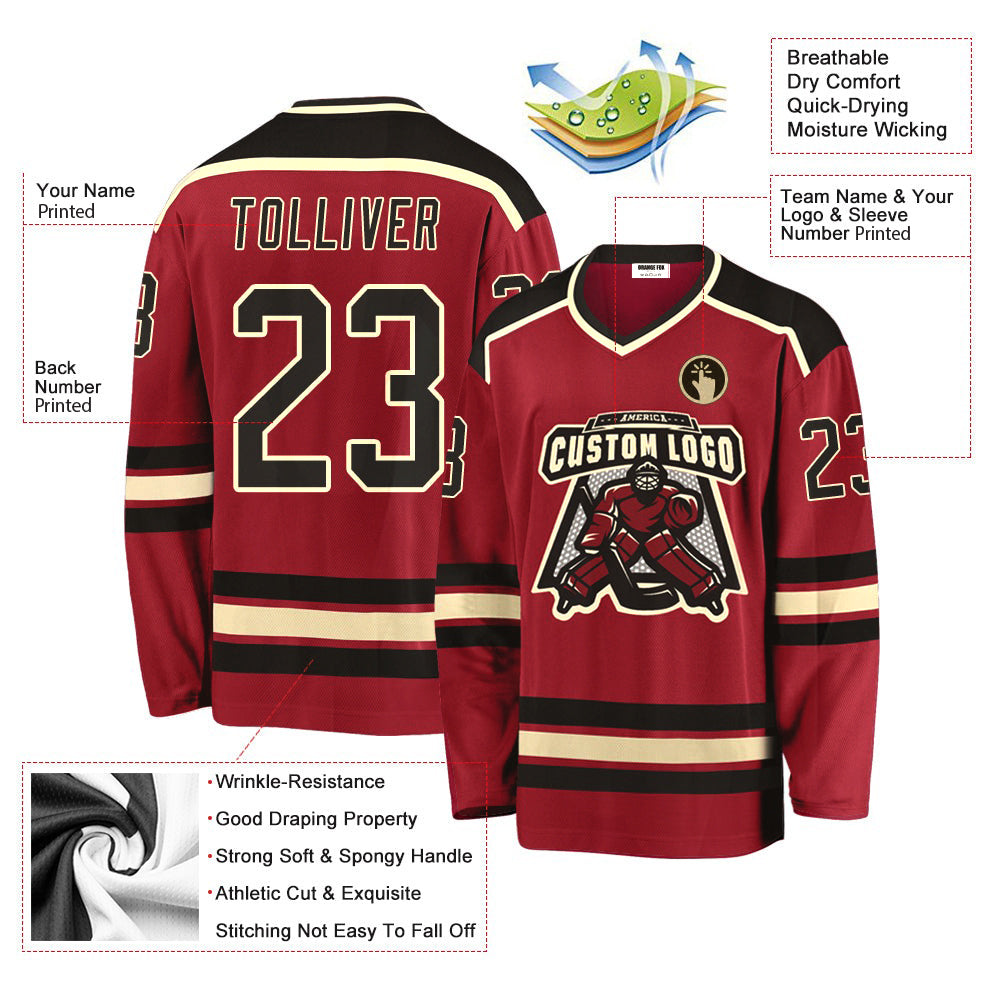 Custom Maroon Black-Cream V Neck Hockey Jersey For Men & Women