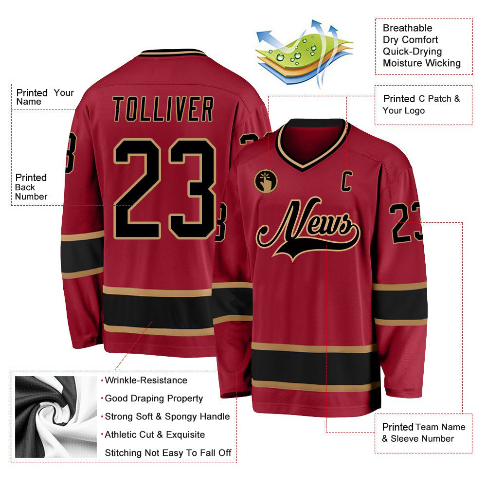 Custom Maroon Black-Old Gold V Neck Hockey Jersey For Men & Women