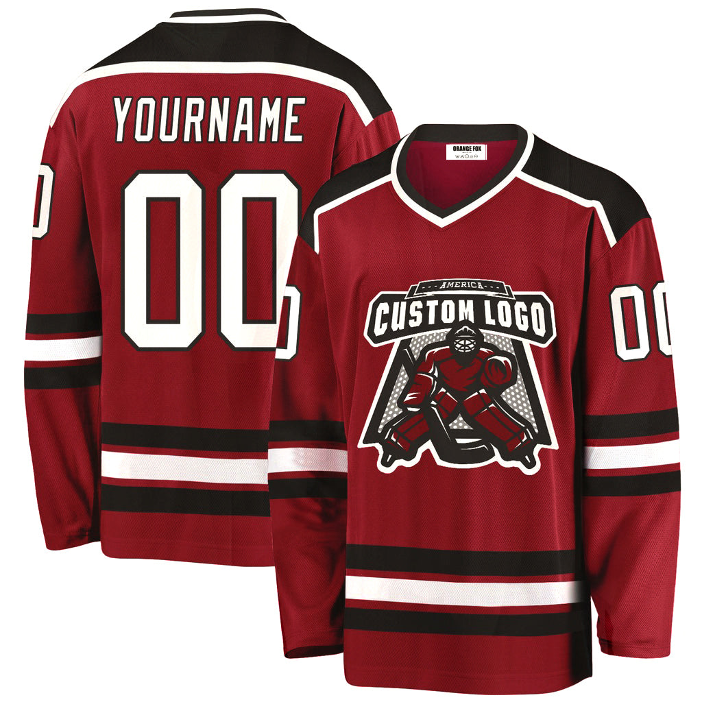 Custom Maroon White-Black V Neck Hockey Jersey For Men & Women