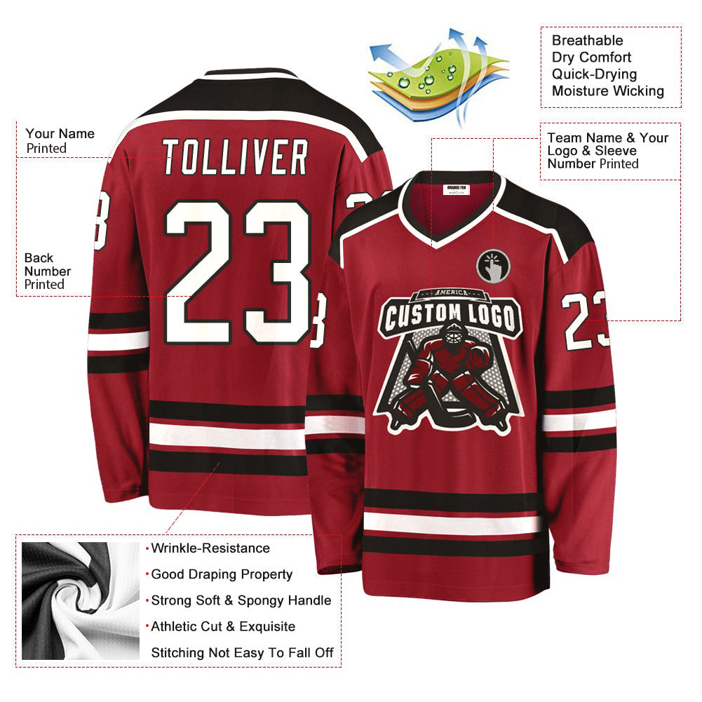 Custom Maroon White-Black V Neck Hockey Jersey For Men & Women