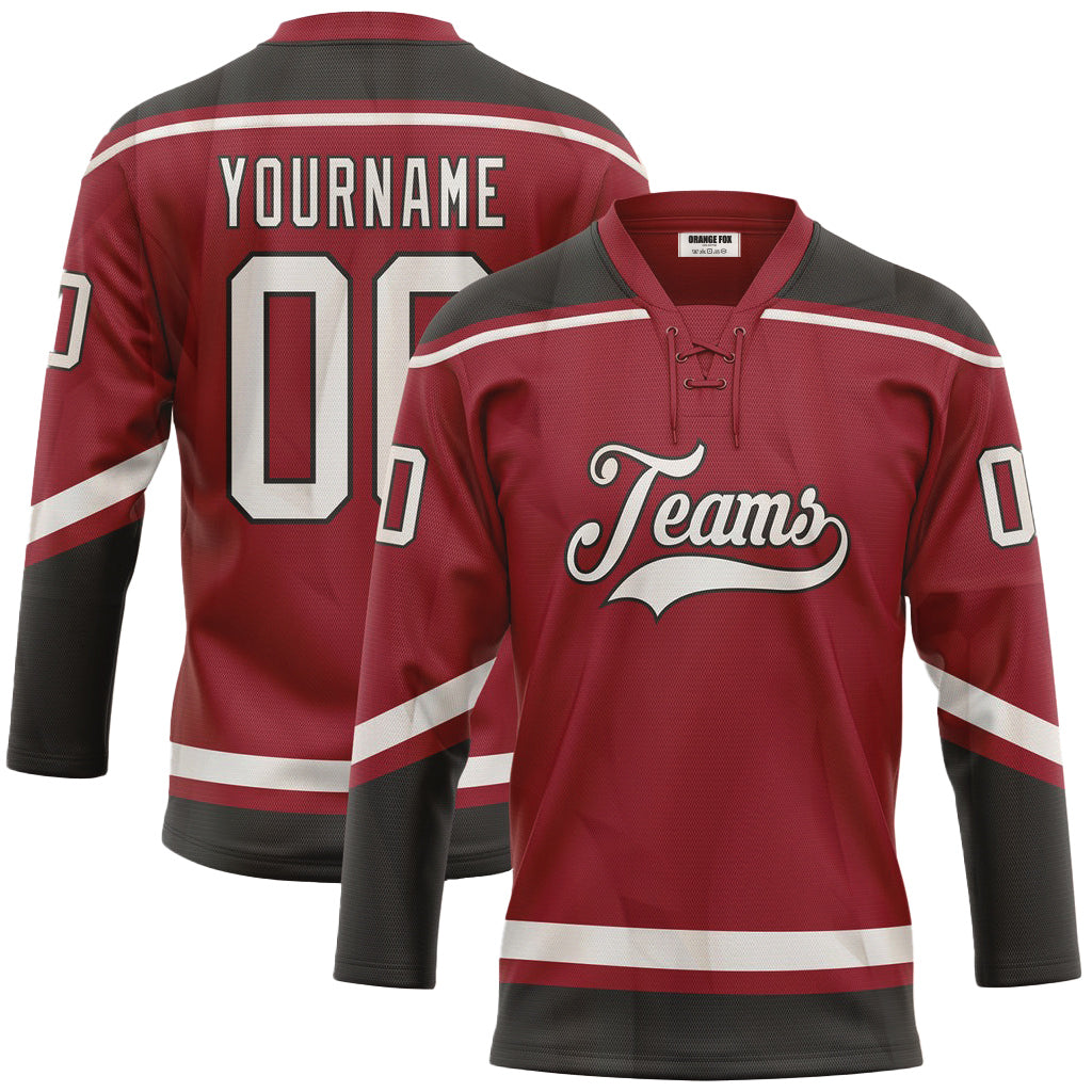 Custom Maroon White-Black Neck Hockey Jersey For Men & Women