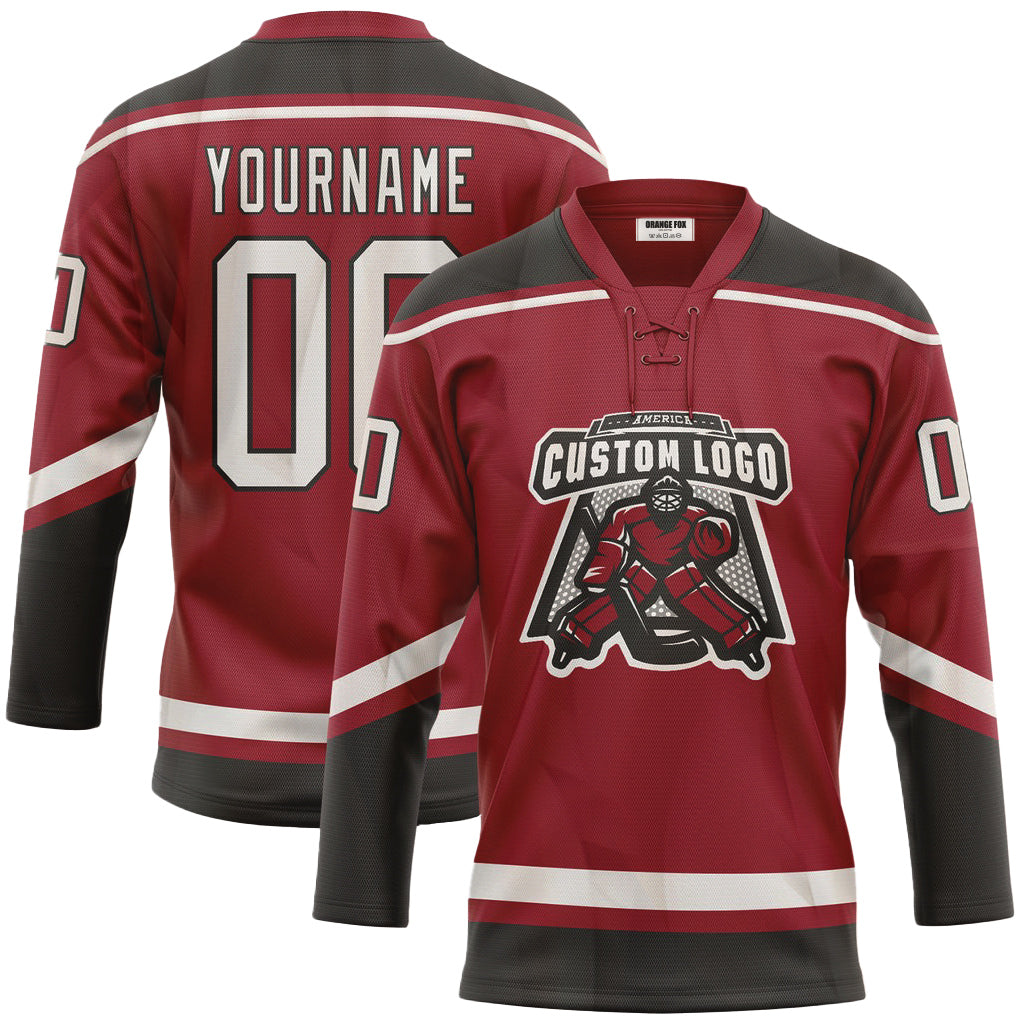 Custom Maroon White-Black Neck Hockey Jersey For Men & Women