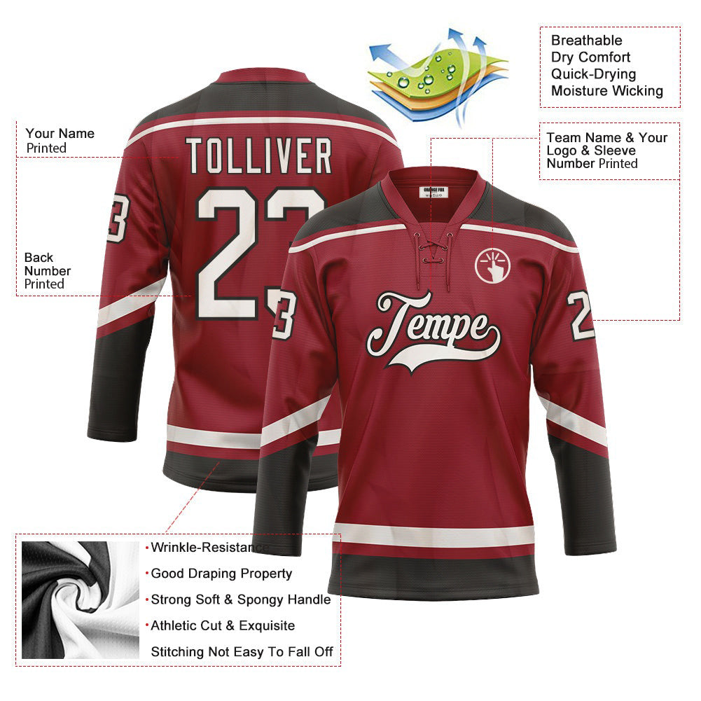 Custom Maroon White-Black Neck Hockey Jersey For Men & Women