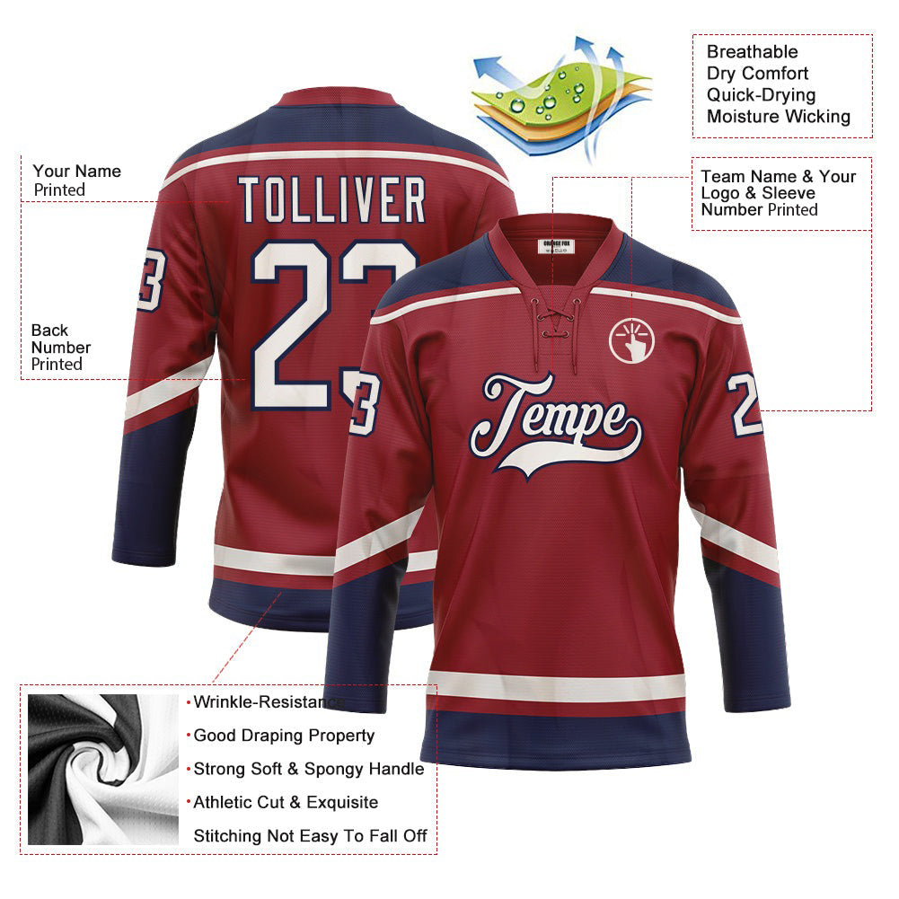 Custom Maroon White-Navy Neck Hockey Jersey For Men & Women