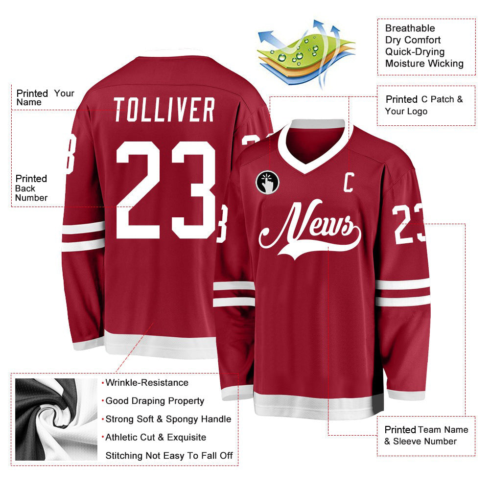 Custom Maroon White V Neck Hockey Jersey For Men & Women