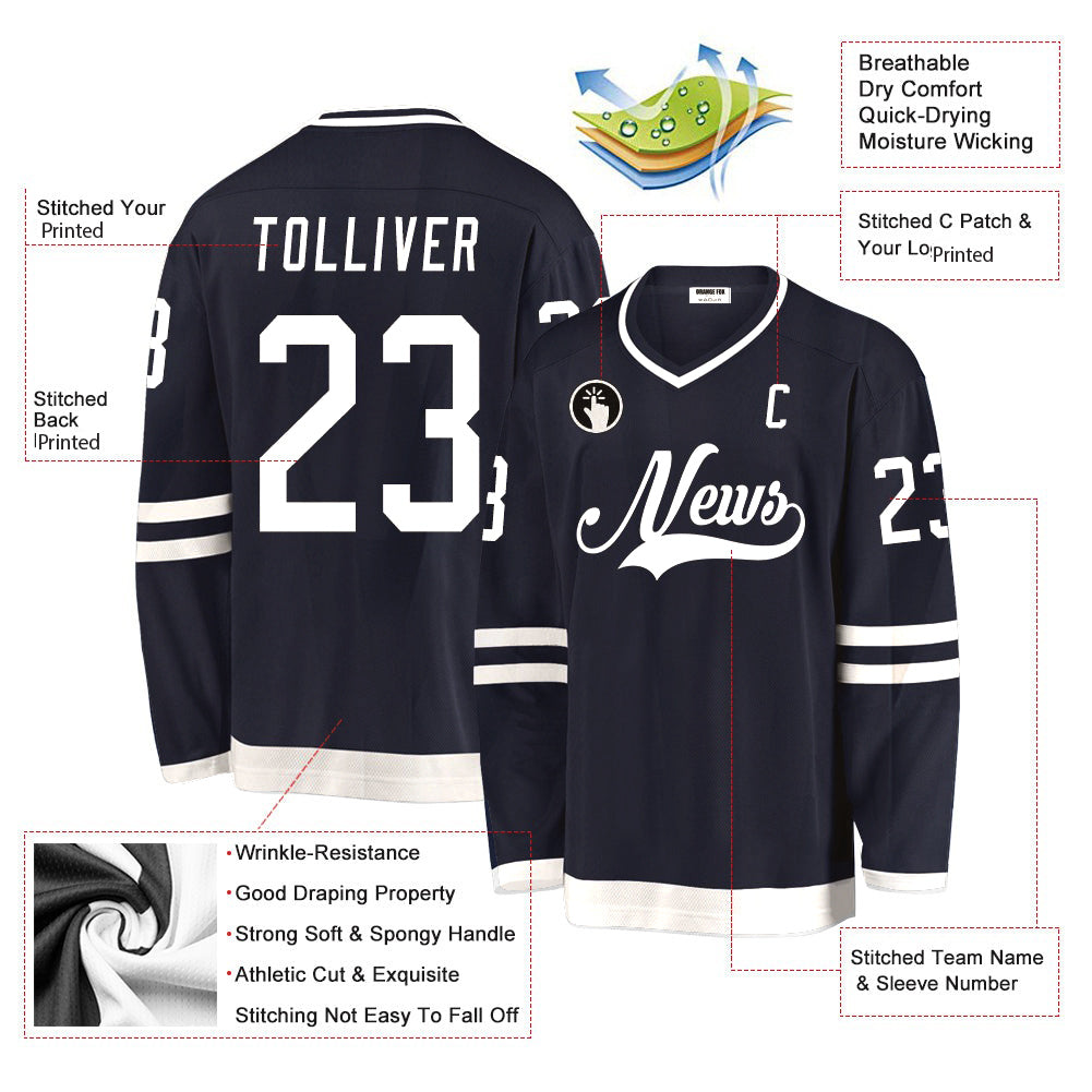 Custom Navy White V Neck Hockey Jersey For Men & Women