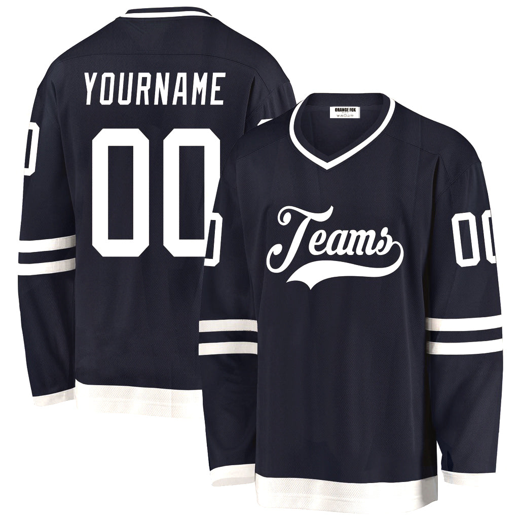 Custom Navy White V Neck Hockey Jersey For Men & Women