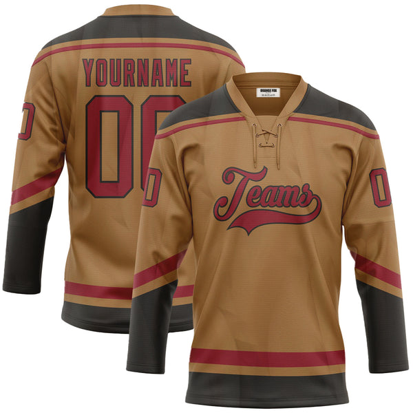 Custom Old Gold Cardinal-Black Neck Hockey Jersey For Men & Women