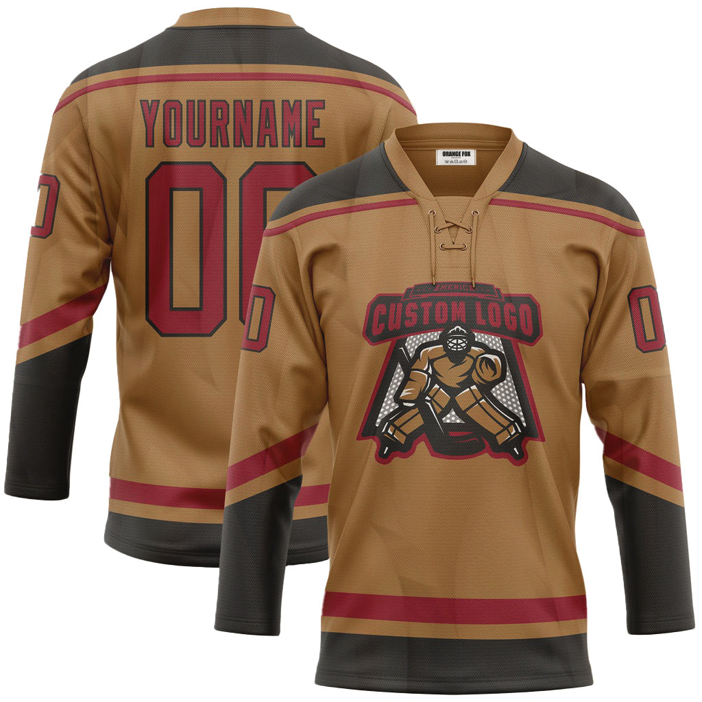 Custom Old Gold Cardinal-Black Neck Hockey Jersey For Men & Women