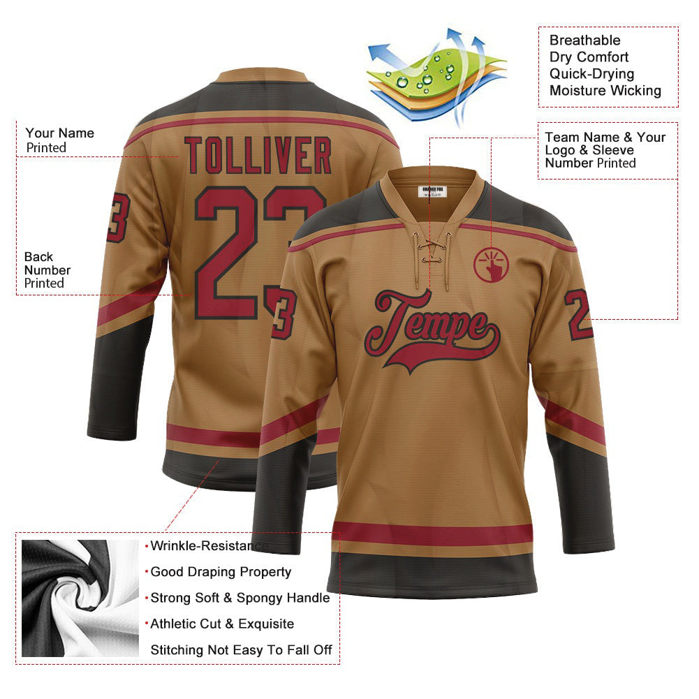 Custom Old Gold Cardinal-Black Neck Hockey Jersey For Men & Women