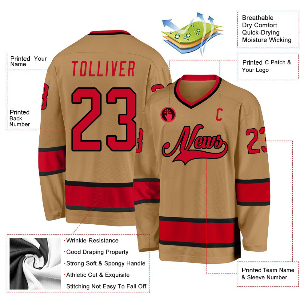 Custom Old Gold Red-Black V Neck Hockey Jersey For Men & Women