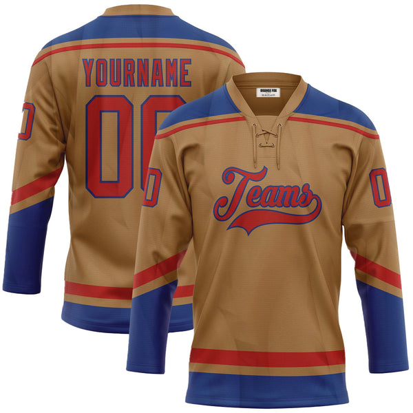 Custom Old Gold Red-Royal Neck Hockey Jersey For Men & Women