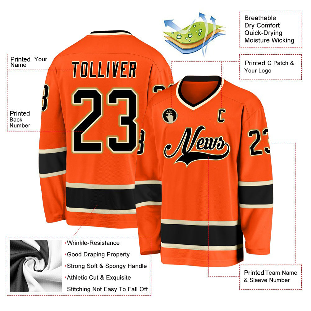 Custom Orange Black-Cream V Neck Hockey Jersey For Men & Women