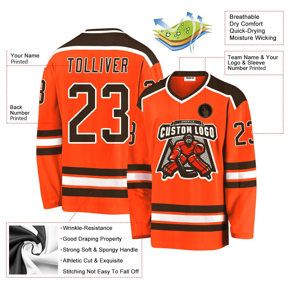 Custom Orange Brown-White V Neck Hockey Jersey For Men & Women