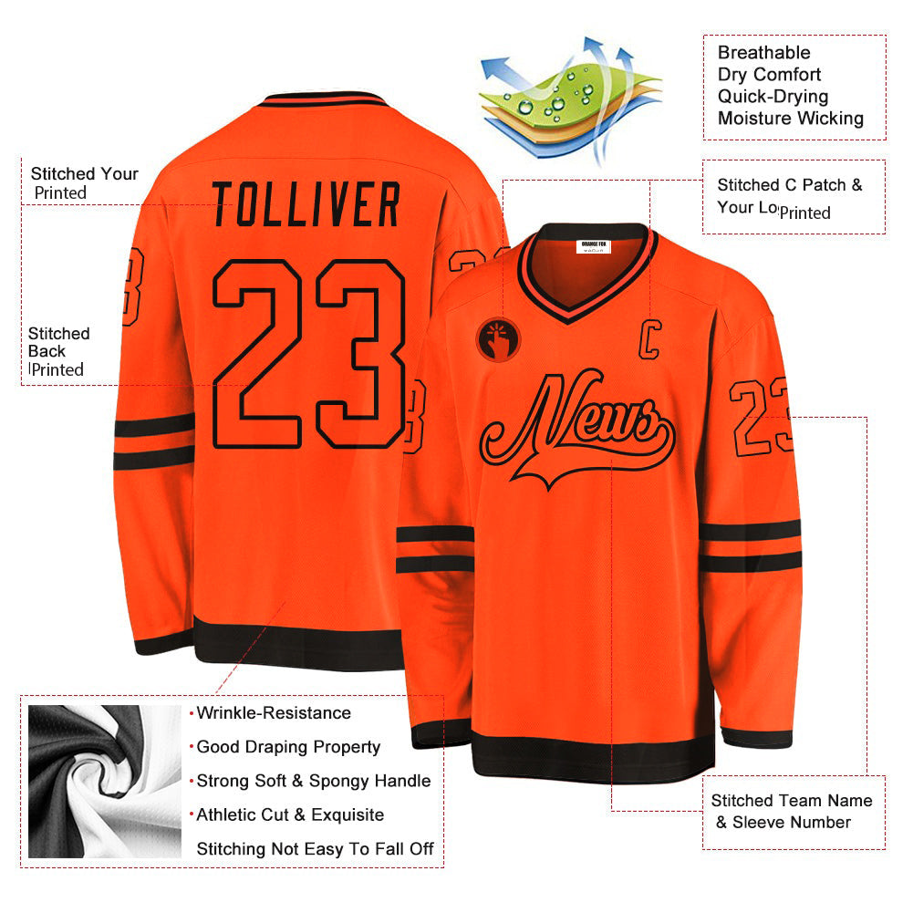 Custom Orange Orange-Black V Neck Hockey Jersey For Men & Women