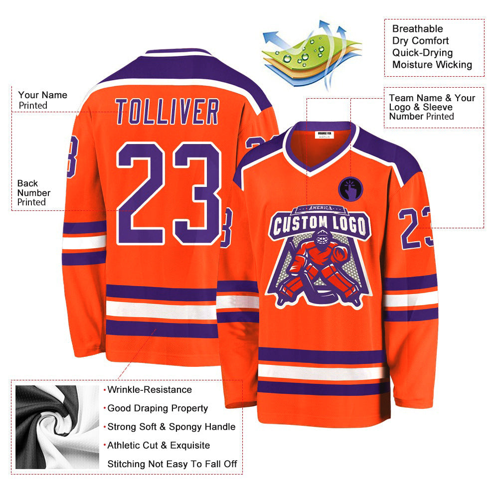 Custom Orange Purple-White V Neck Hockey Jersey For Men & Women