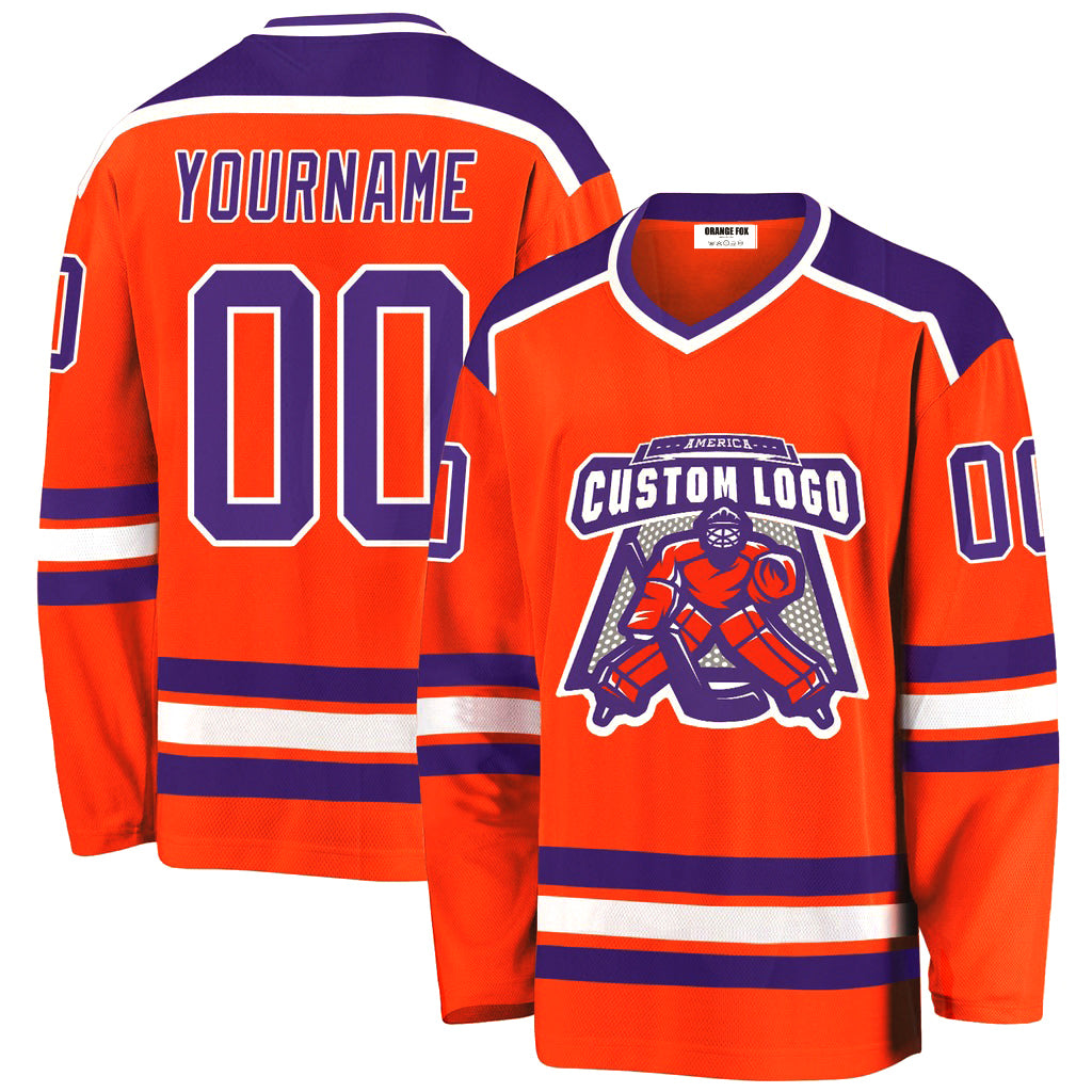 Custom Orange Purple-White V Neck Hockey Jersey For Men & Women