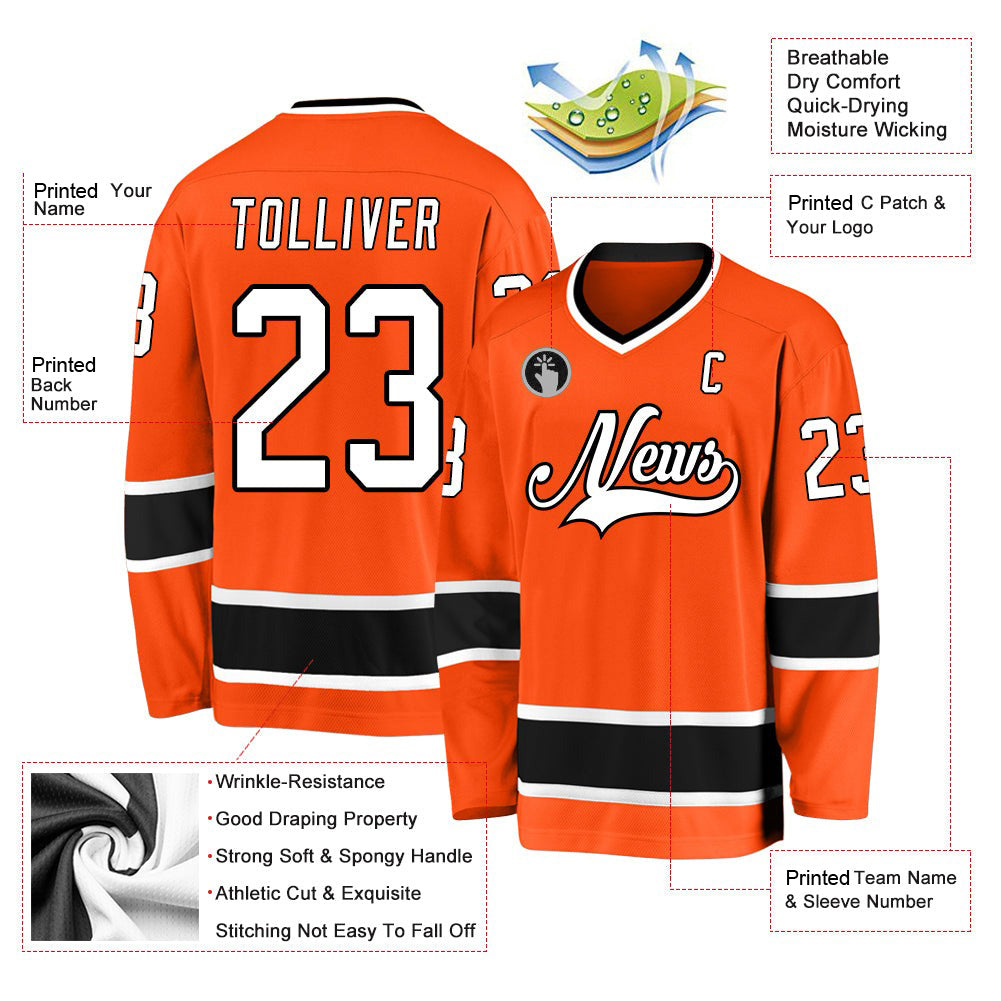 Custom Orange White-Black V Neck Hockey Jersey For Men & Women