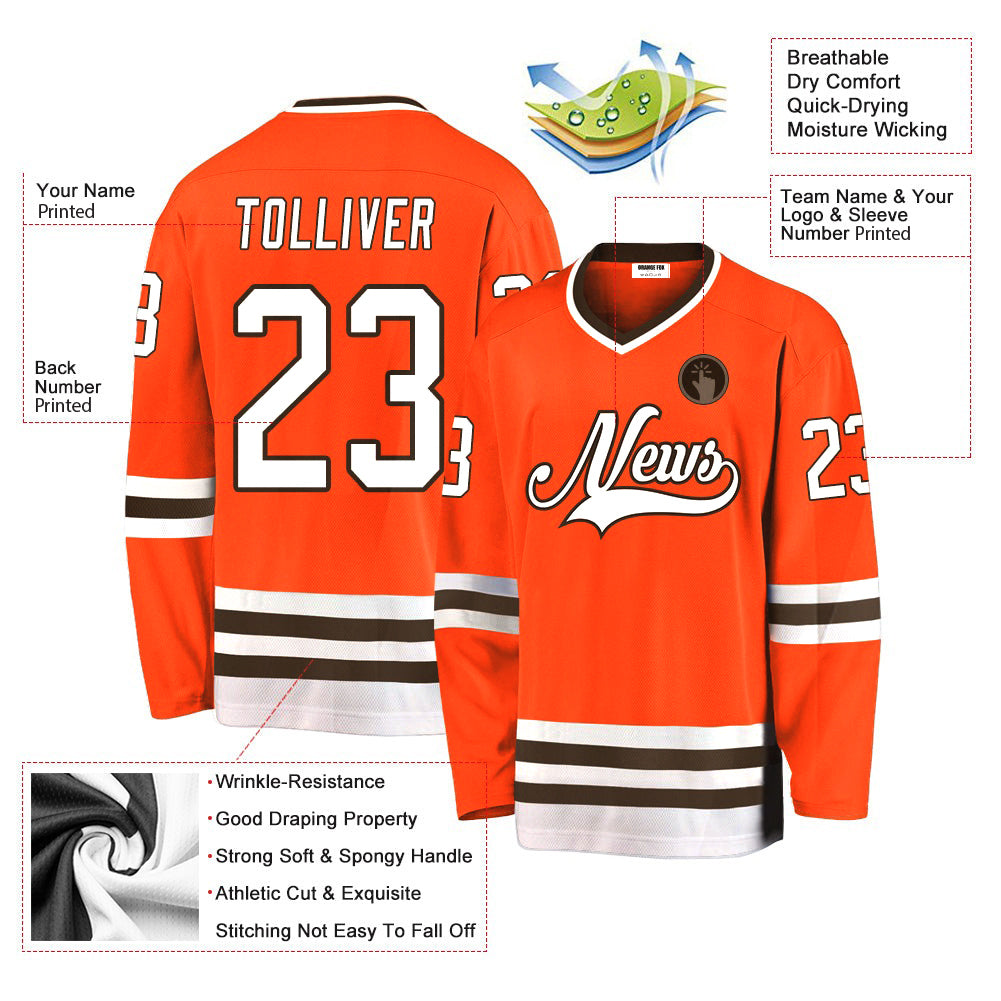 Custom Orange White-Brown V Neck Hockey Jersey For Men & Women