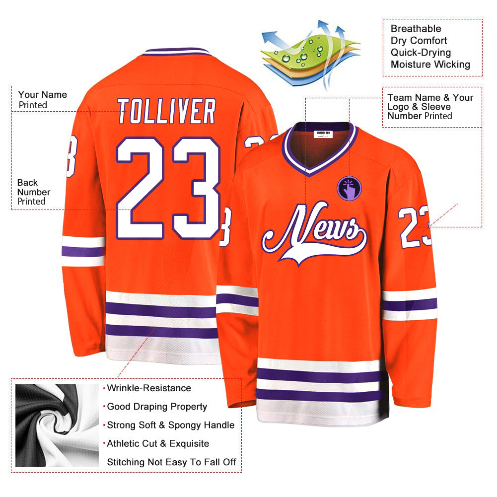 Custom Orange White-Purple V Neck Hockey Jersey For Men & Women