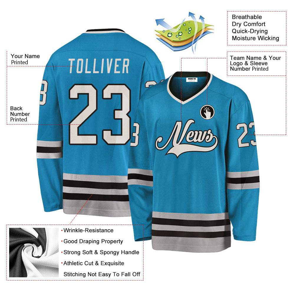 Custom Panther Blue Gray-Black V Neck Hockey Jersey For Men & Women