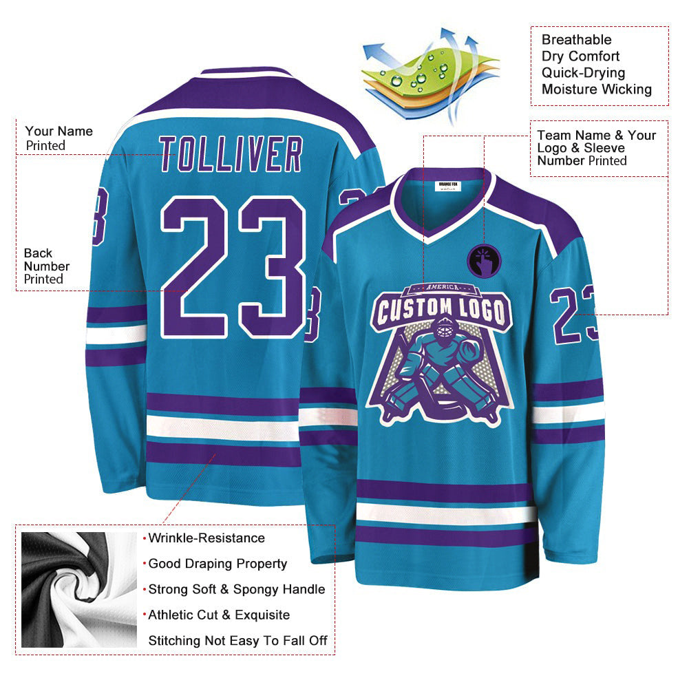 Custom Panther Blue Purple-White V Neck Hockey Jersey For Men & Women