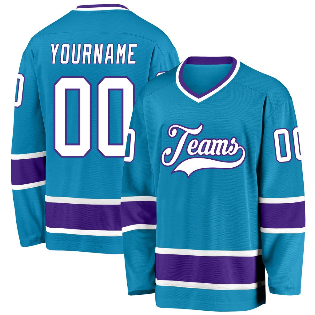 Custom Panther Blue White-Purple V Neck Hockey Jersey For Men & Women